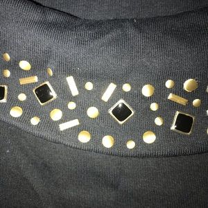 Rafaella Tops - 3 qtr sleeve black top with gold embellishments Rafaella Tops - 3 qtr sleeve black top with gold embellishments